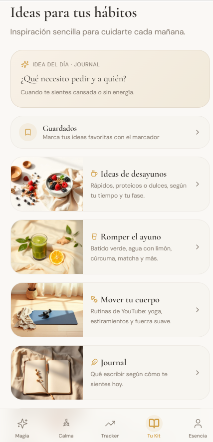 Pantalla real con ideas de hábitos y bienestar
