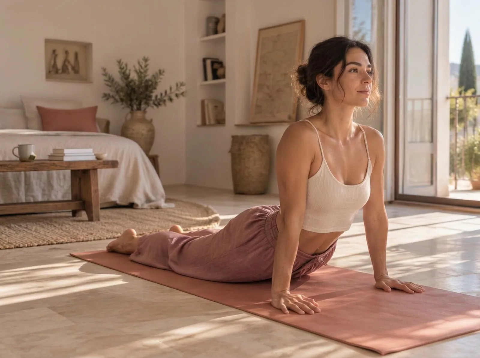 Mujer conectando con su cuerpo al comenzar el día